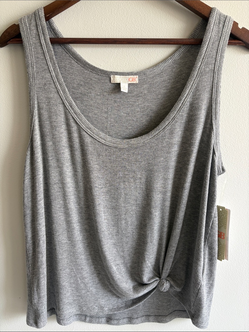GB Gray Ribbed Knot Front Tank Top NWT Soft Casual Lounge Size L‎